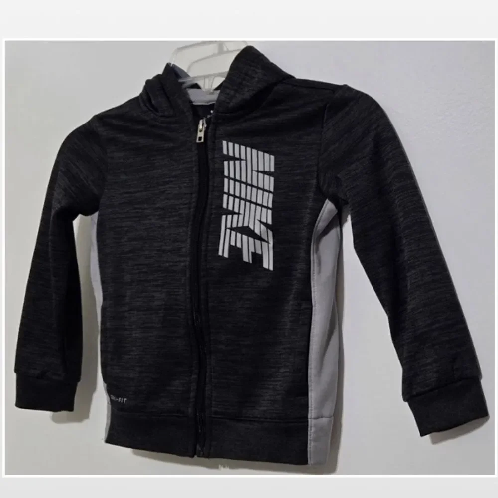 Nike Jacket Kid Boys 4T Track Full Zip Grey Long Sleeve Hoodie Pockets Logo